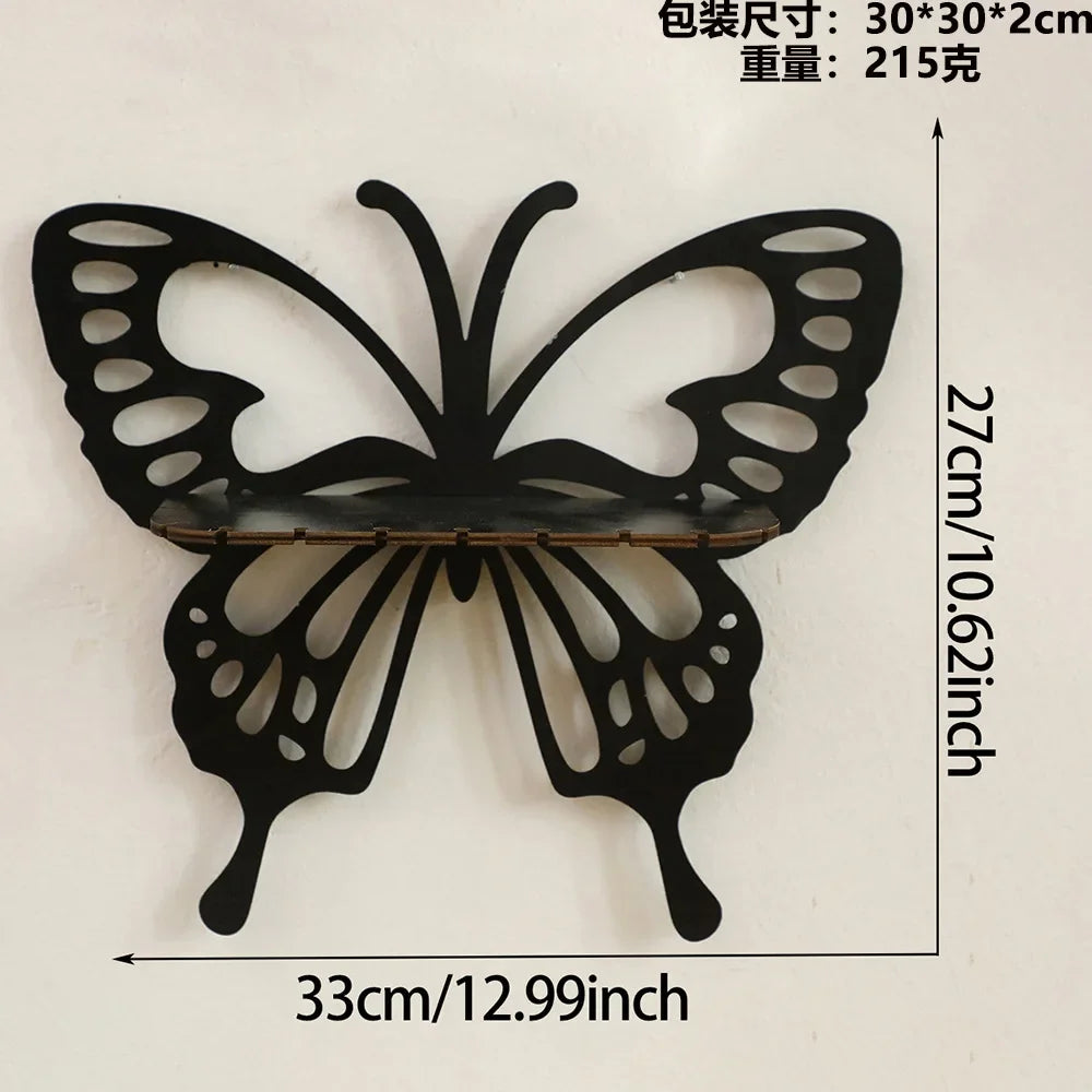 Black Wooden Butterfly Shelf Bomisia Hollow Crystal Display Wall Decor Handmade Home Decoration Storage Accessories