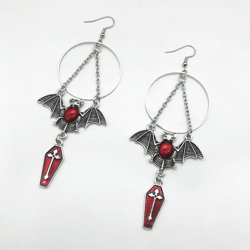 New Gothic Women's Earrings Punk Bat, Cross Coffin Earrings Magic Mirror Halloween Earrings Cool Jewelry