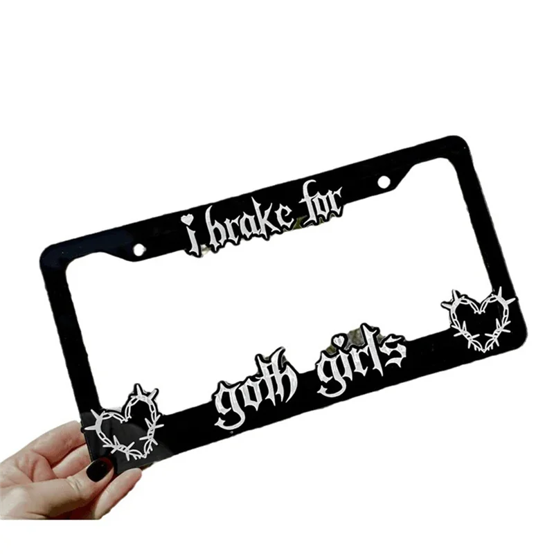 AEA9-Black License Plate Frame Decorative License Brake For Goth Girls Auto Plate Frame Portable For Car Lover Easy To Use