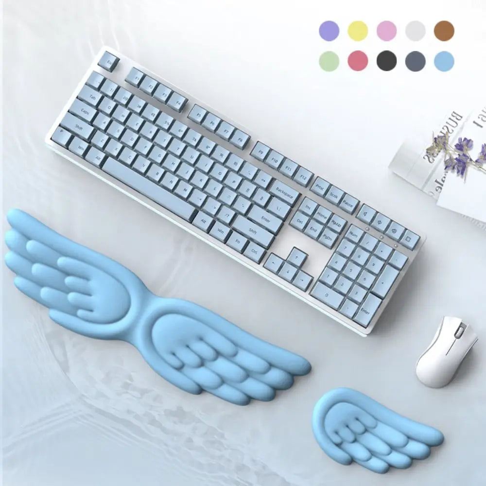 New Angel Wing Mouse Wrist Rest Set Memory Foam Non-Skid Mouse Pad Ergonomic Wrist Support Soft Keyboard Palm Rest Pain Relief