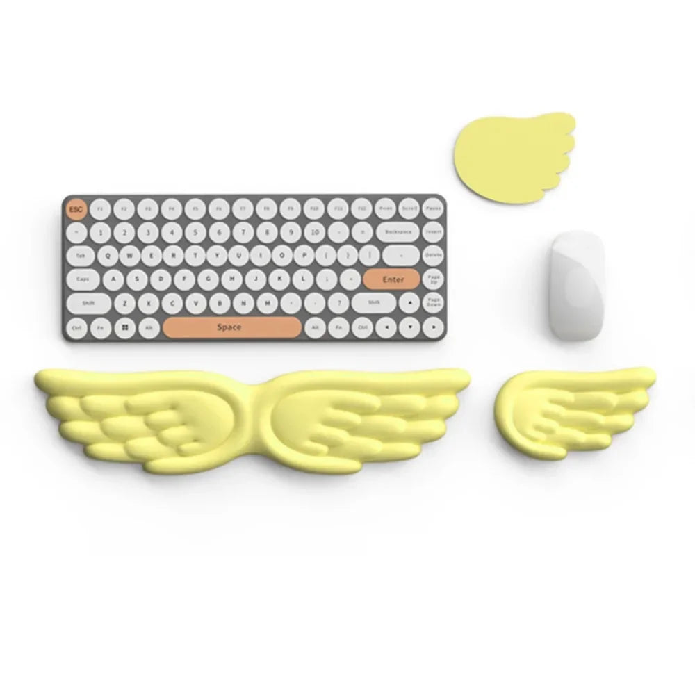 New Angel Wing Mouse Wrist Rest Set Memory Foam Non-Skid Mouse Pad Ergonomic Wrist Support Soft Keyboard Palm Rest Pain Relief