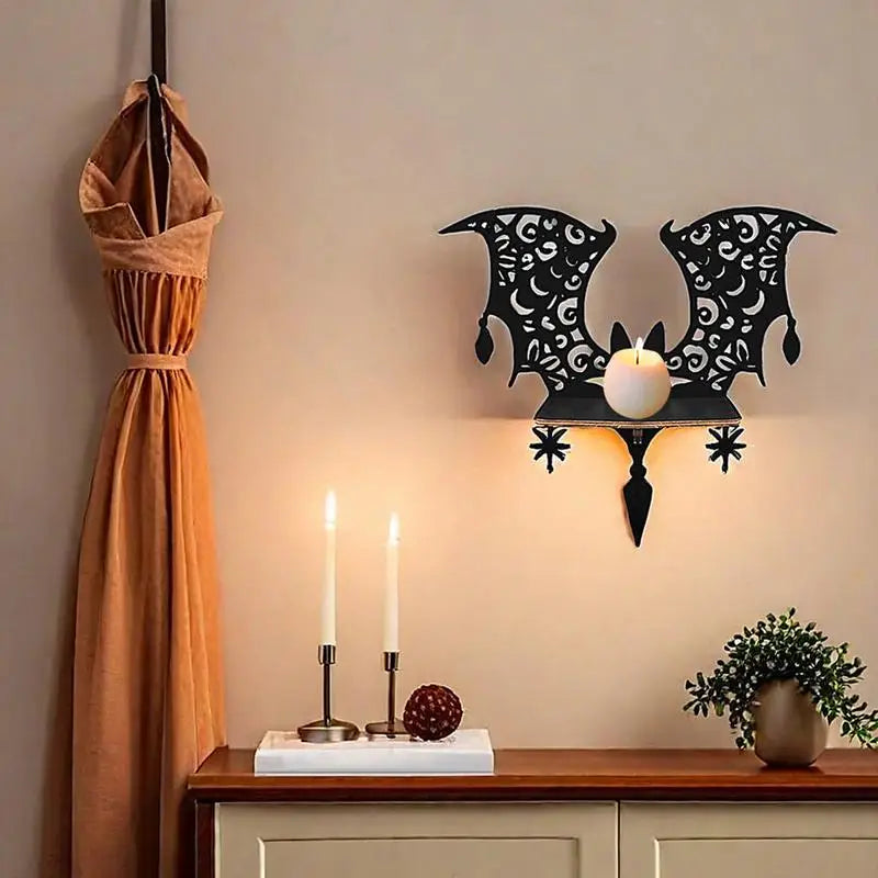 Bat Wall Shelf Black Bat Floating Shelves Wooden Goth Shelf Wall Mounted Storage Shelves Practical Wall Display For Study