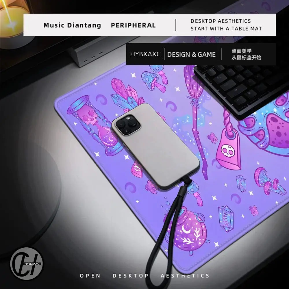 Cute Kawaii Goth Mouse pad XL Pastel Witch Desk Mat Large Gaming Deskmat Purple Magic Mushroom Forager/Hunter Witchy Mousepad