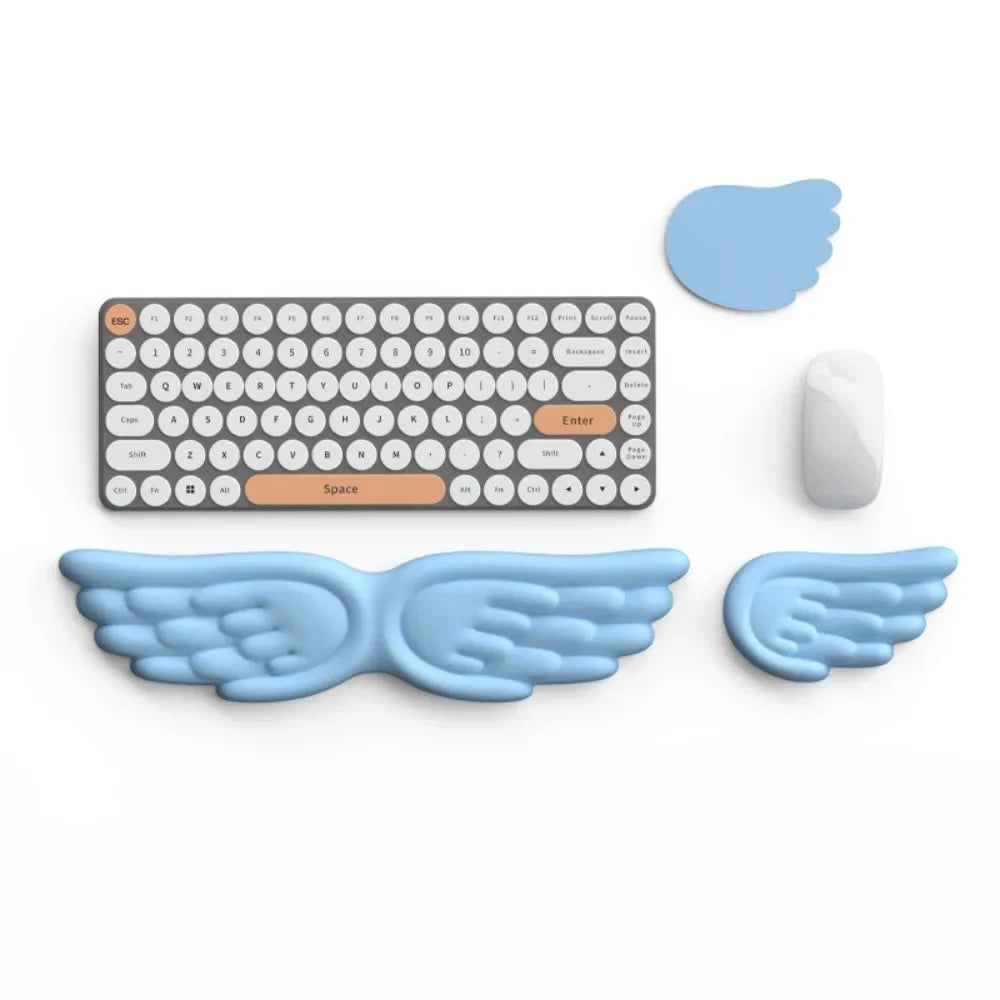 New Angel Wing Mouse Wrist Rest Set Memory Foam Non-Skid Mouse Pad Ergonomic Wrist Support Soft Keyboard Palm Rest Pain Relief