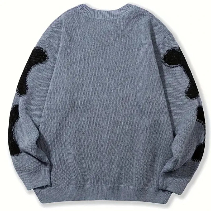Women's Skull Sweater Long Sleeve Pullover Tops Knitted RoundNeck Fashion Sweater Female Autumn Gray Female Clothing Sweaters