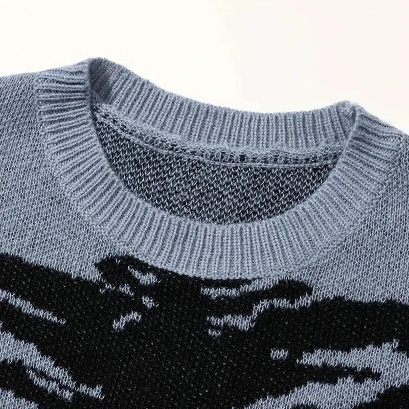 Women's Skull Sweater Long Sleeve Pullover Tops Knitted RoundNeck Fashion Sweater Female Autumn Gray Female Clothing Sweaters