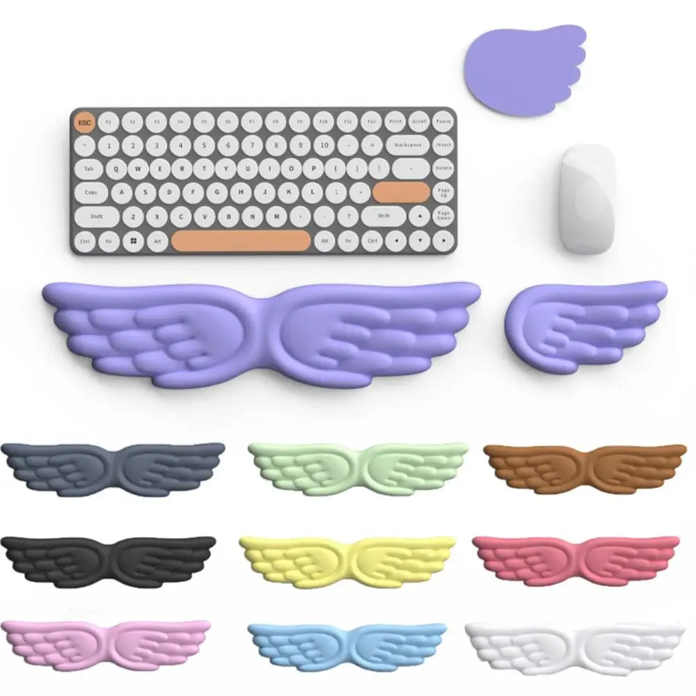 New Angel Wing Mouse Wrist Rest Set Memory Foam Non-Skid Mouse Pad Ergonomic Wrist Support Soft Keyboard Palm Rest Pain Relief