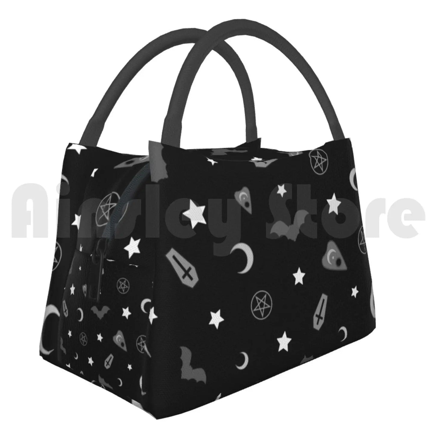 Cooler Lunch Bag Picnic Bag Goth Occult Pattern Goth Occult Pattern Moon Planchette Coffin Bats Stars Pentagram Spirit