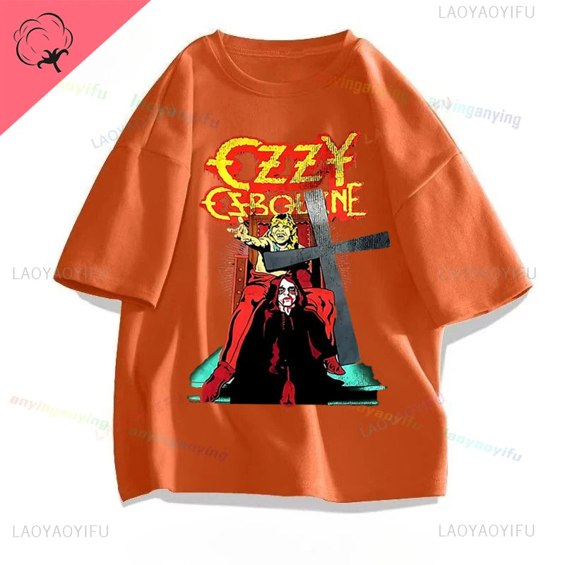 Funny Rock Band-Ozzy-Osbourne- T Shirt Hip Hop Streetwear Casual Graphic Printed Cotton Tee Short-sleeve Men Women Harajuku Tees